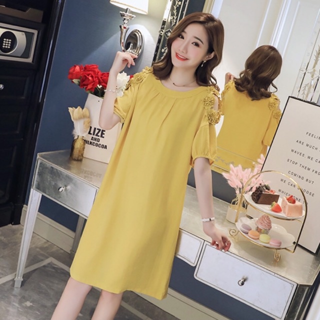 Đầm công sở tay lỡ khoét vai, đầm bầu công sơ M