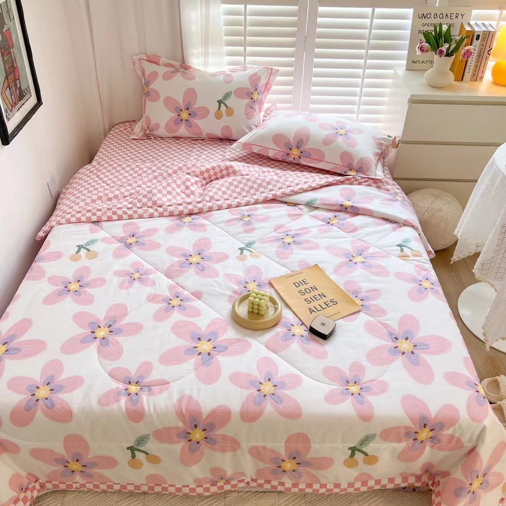 Bộ chăn ga gối cotton Living chăn trần bông hè mẫu mới siêu xinh chất cotton mềm mát thấm mồ hôi tốt