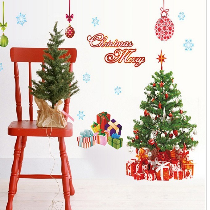 Tranh decal dán tường ÔNG GIÀ NOEL (2 TỜ) giáng sinh vui vẻ trang trí phòng khách, cửa hàng - Decal dán tường cho bé