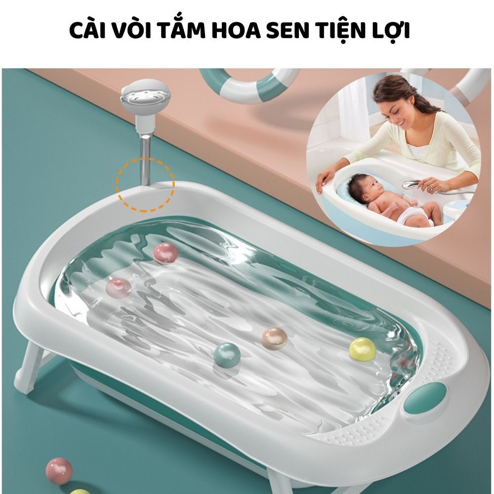 Chậu tắm cho bé gấp gọn báo nhiệt độ thau tắm cho trẻ sơ sinh từ 0-5 tuổi cài vòi hoa sen