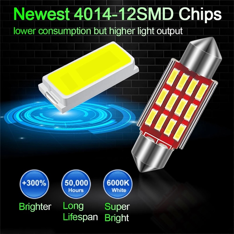 Bóng đèn led c5w 12smd 4014 12v 31m 36mm 39mm 41mm cho xe hơi