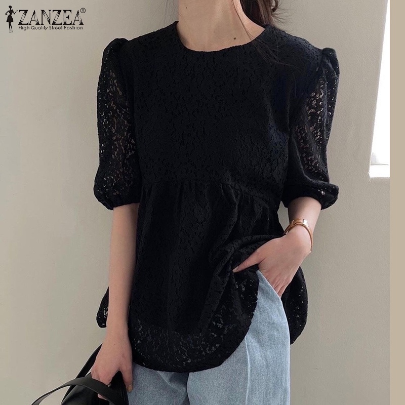 Áo nữ Zanzea tay phồng cổ chữ O phong cách Hàn Quốc thanh lịch