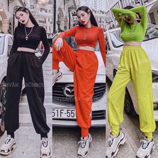 Set áo thun croptop tay dài + quần dài boom