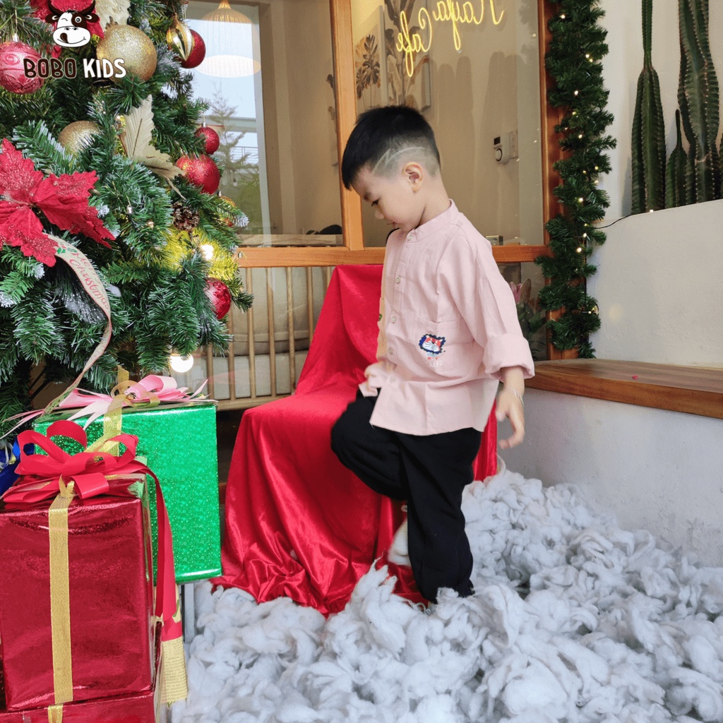 Áo Sơ Mi Bé Trai BoBoKids Phối Họa Tiết Nổi Bật Cho Trẻ Em Từ 1,5-10 Tuổi Phong Cách Hàn Quốc