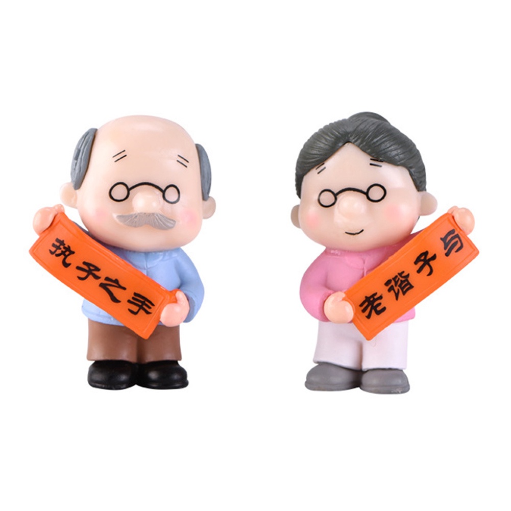 【SPP】2Pcs/Set Resin Newyear Grandparents Figurine Miniature Landscape Cake Decor