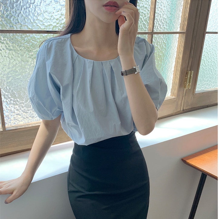 SUXI Áo Thun Tay Ngắn Cổ Tròn Màu Sắc Đơn Giản Phong Cách Hàn Quốc Cho Nữ