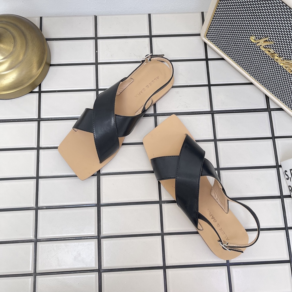Giày Sandal nữ đế bệt- Sandal Alex Sara Quai Chéo Cá Tánh Da Mềm Êm Chân Hàng VNXK
