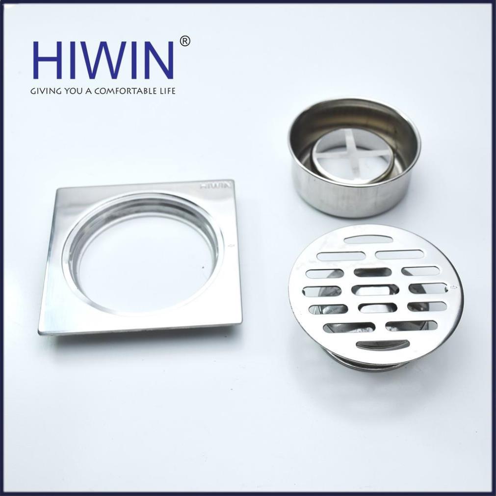 Phễu ga thoát sàn ngăn mùi hôi inox 304 mặt gương bóng kích thước 120x120mm HIWIN FD-6322