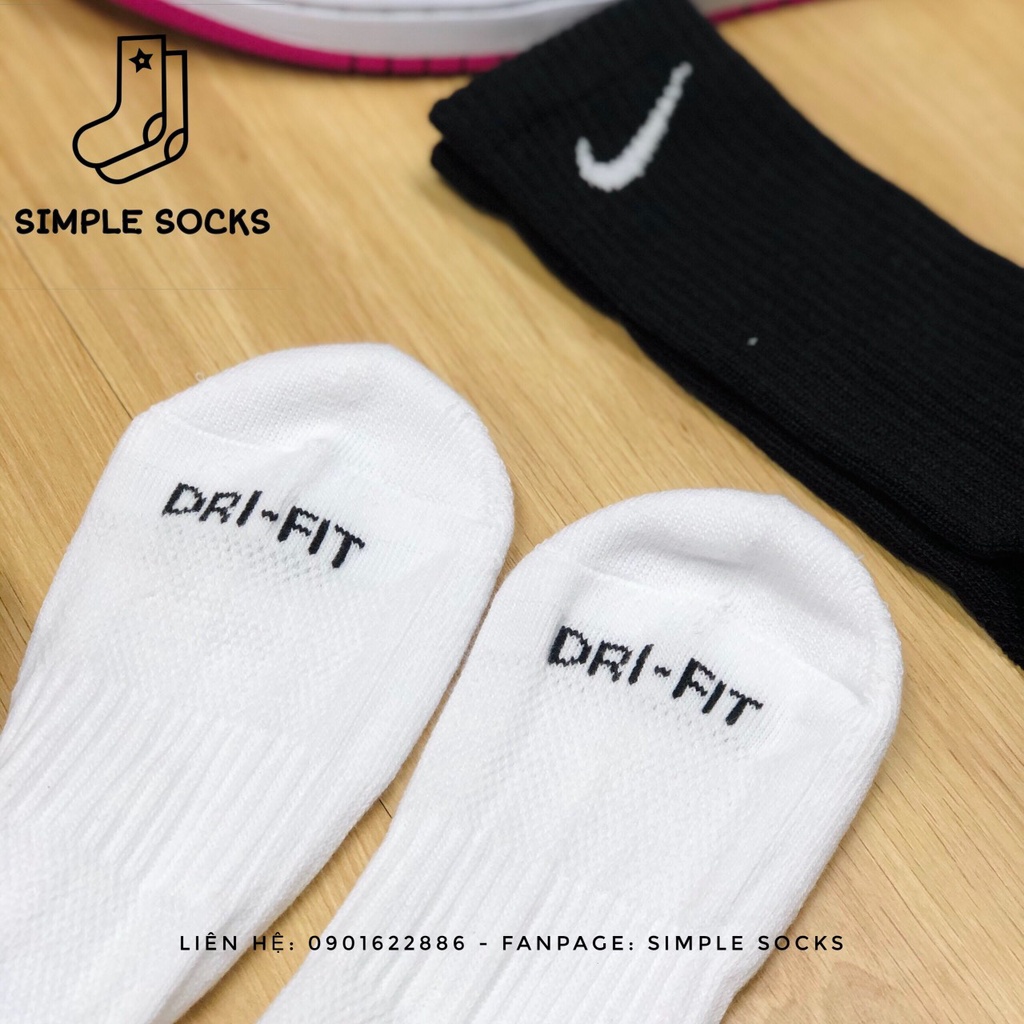 Pack 3 Đôi Vớ Nike Chính Hãng🍓FREESHIP🍓Tất Nike Dri Fit Cổ Cao 2 Màu Đen,Trắng - Chất Cotton Thấm Hút Mồ
