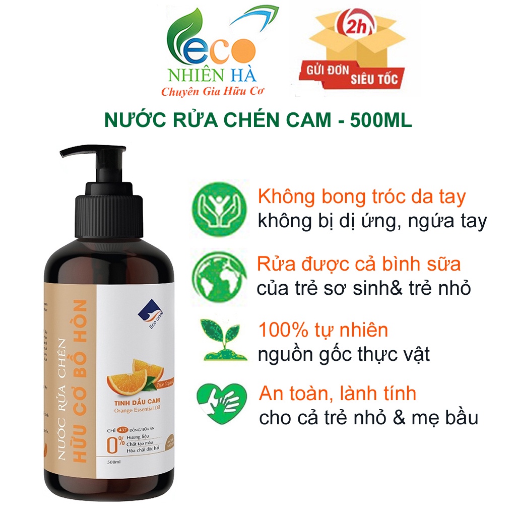 Nước rửa chén ECOCARE 500ml, tinh dầu cam hữu cơ, nước rửa bát an toàn trẻ nhỏ