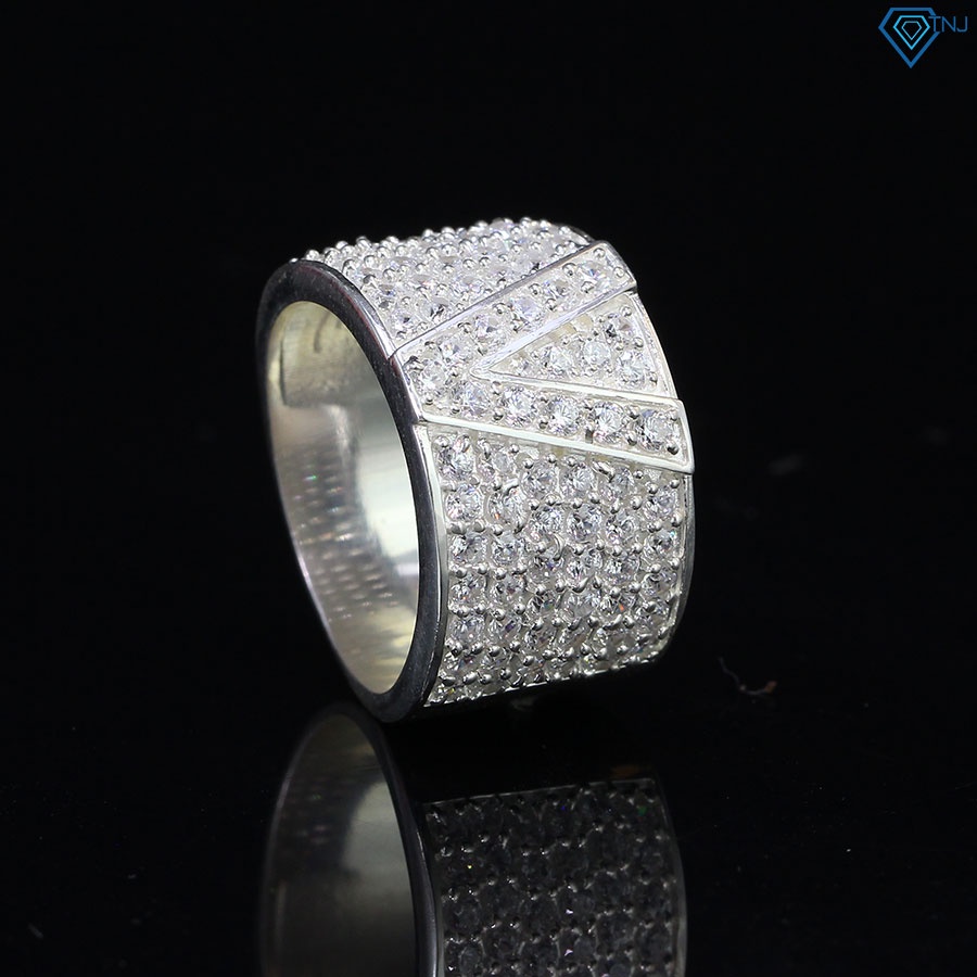 Nhẫn bạc nam chữ V đính đá cao cấp NNA0249 - Trang Sức TNJ