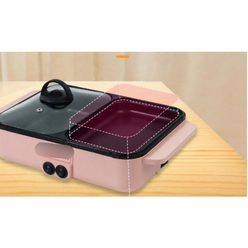 Nồi Lẩu Nướng 2in1 Mini Hàn Quốc, Bếp Lẩu Nướng 2 Ngăn Đa Năng Hàn Quốc Cao Cấp