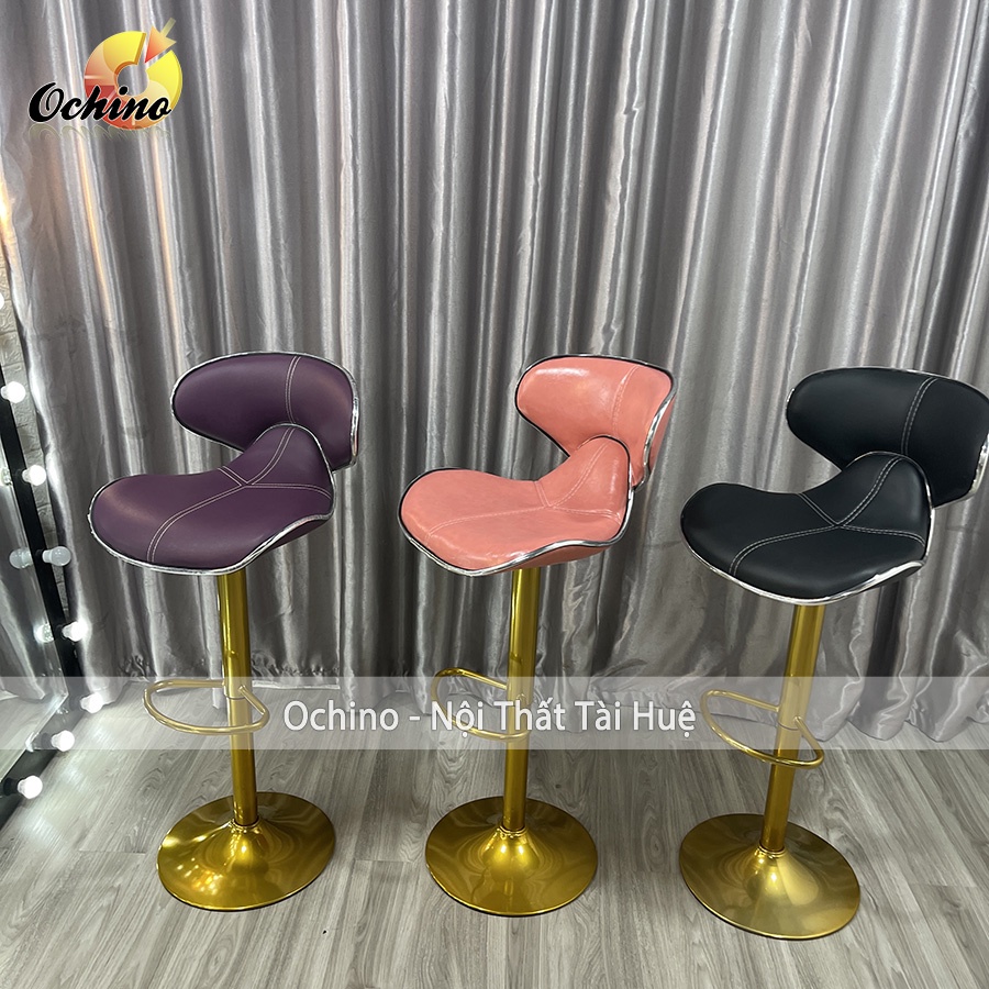 Ghế Bar, Ghế Trang Điểm Mẫu DA CÁ Chân Vàng K1 Sang Chảnh Điều Chỉnh Độ Cao 60/80 Và Xoay 360 Độ ( Có Sẵn)