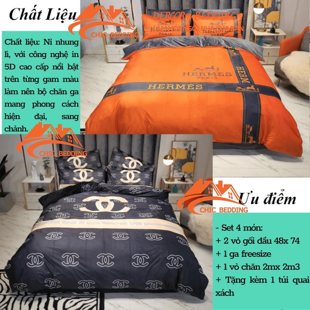 Bộ chăn ga gối nỉ nhung, Sét 4 món ga giường vỏ gối nỉ mềm mịn cao cấp nhập khẩu