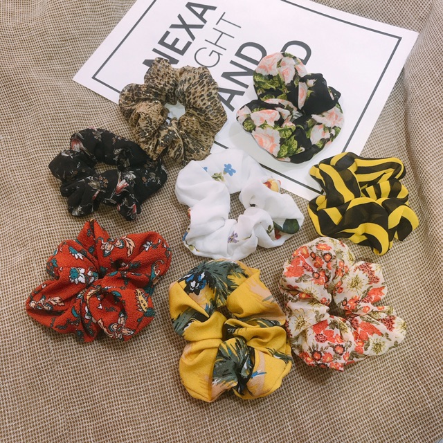 [ hình thật ] cột tóc vải scrunchies hot trend màu họa tiết