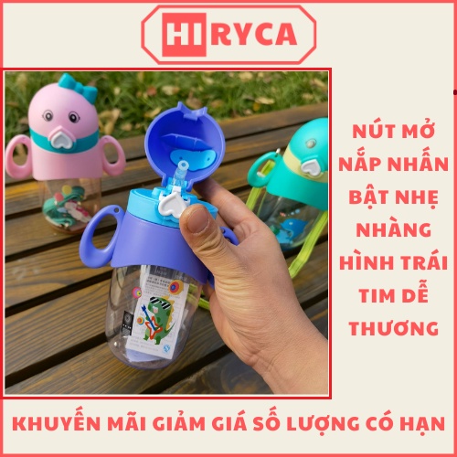 Bình uống nước cho bé, bình nước trẻ em đi học có ống hút cute dễ thương HI.RYCA BNTE01