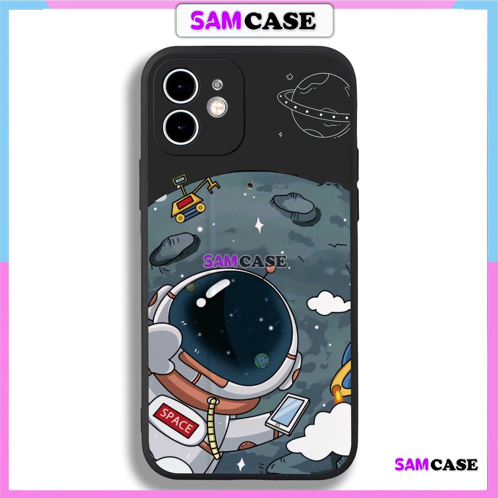 Ốp lưng iPhone Phi hành gia Cute cạnh viền vuông silicon mềm dẻo cho iphone 6/6s/7/8/X/XS/XR/11/12/13/14 Pro Plus Max