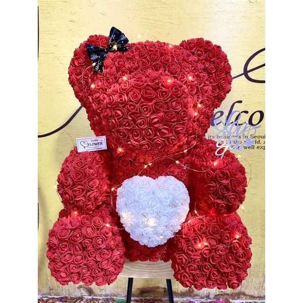 Gấu hoa  70cm fullbox - Tặng kèm Thiệp + Topper chữ Love You, Happy birthday, Wedding