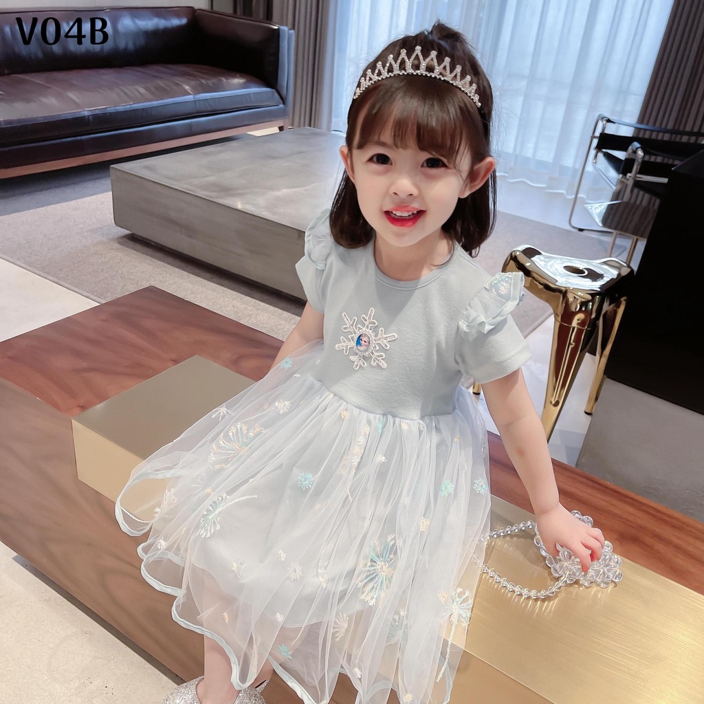 Váy Elsa Bé Gái Công Chúa Tuyết Tà Siêu Bồng Bềnh V04 AGUM MART Siêu Xinh Cho Bé Từ 9-27KG