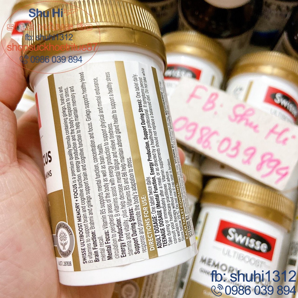 Viên uống bổ não, hỗ trợ cải thiện trí nhớ và sự tập trung swisse ultiboost memory focus 50 viên úc