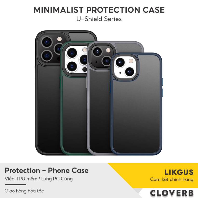 Ốp Lưng iPhone 13 Pro Max Likgus U Shield Series Viền Màu TPU Mềm Chống Sốc, Lưng PC Cứng Đen Mờ Chống Bám Vân Tay