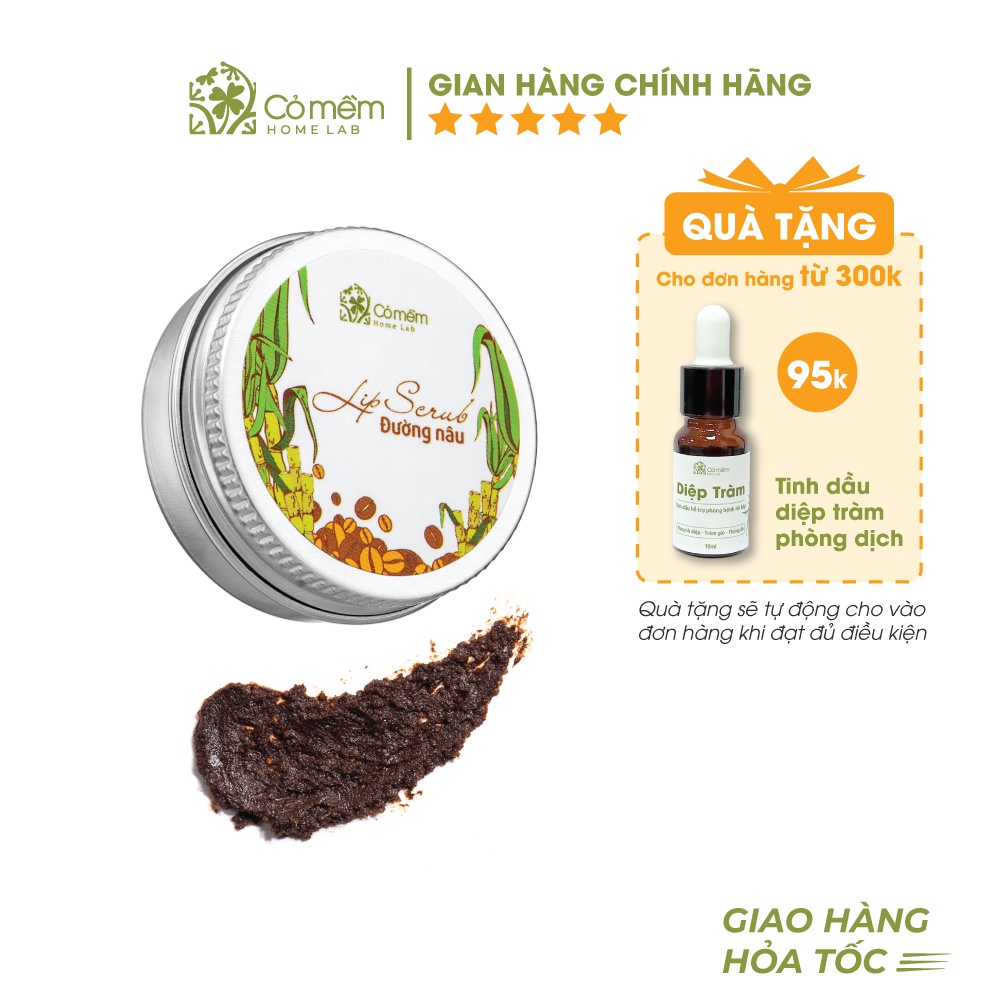 Tẩy Da Chết Môi Thiên Nhiên Từ Cafe Xay Mịn, Dầu Dưỡng - Lip Scrub Đường Nâu Cỏ Mềm 18g - Dưỡng Môi Mềm Mại, Hồng Hào