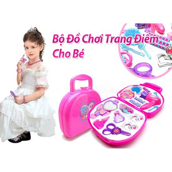 Bộ đồ chơi trang điểm cho bé gái dạng vali nhiều chi tiết màu hồng dễ thương 1598AB