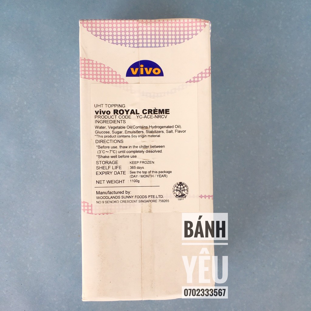 Kem làm bánh Topping Vivo Royal Cream 1.1kg (Giao TP HCM)