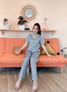 Bộ pijama cộc tay vải lụa gấm cao cấp