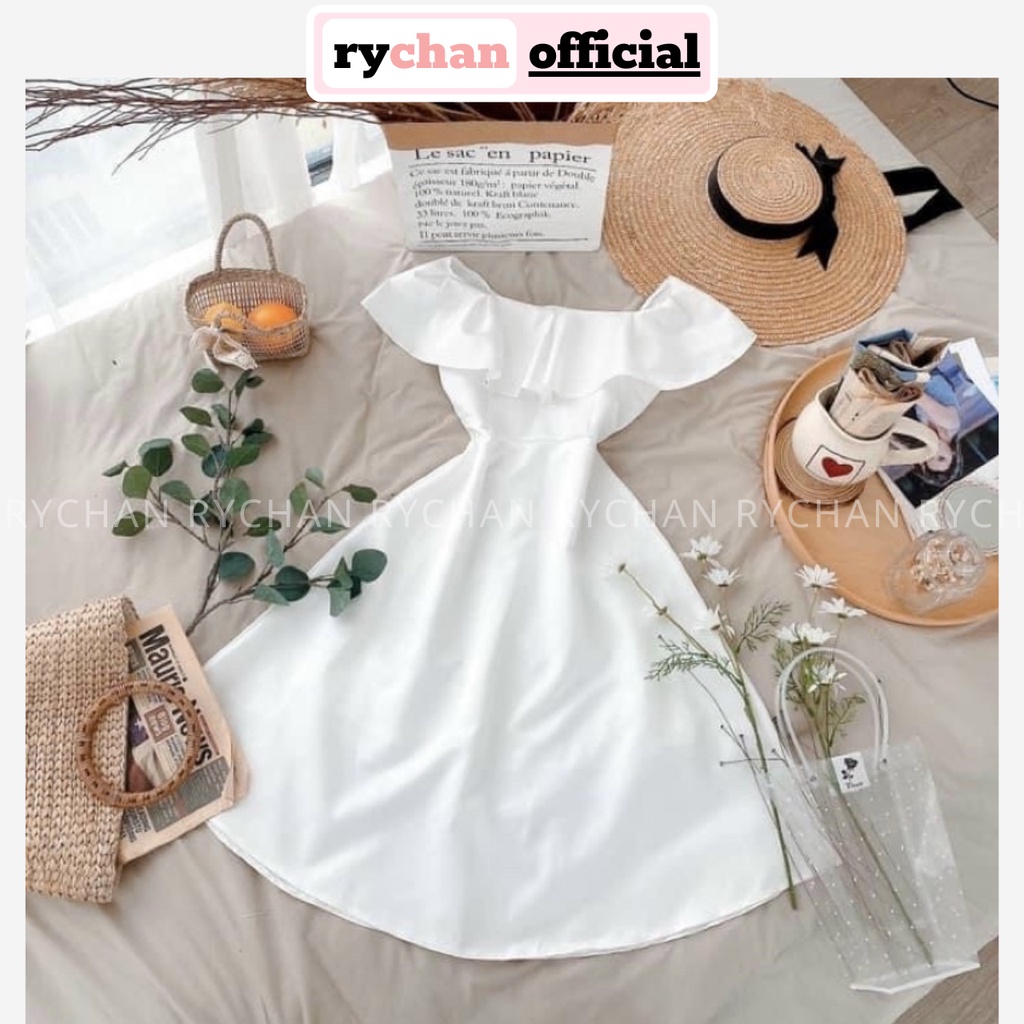 Đầm Nữ Đi Biển Dáng Dài Trễ Vai Phối Bèo Vải Phi Bóng Cực Kì Hút Mắt Màu Trắng [ẢNH THẬT CUỐI] - DX9836