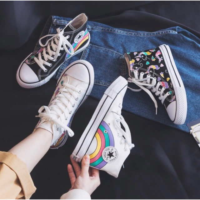 Giày sneaker cổ cao cầu vồng cute