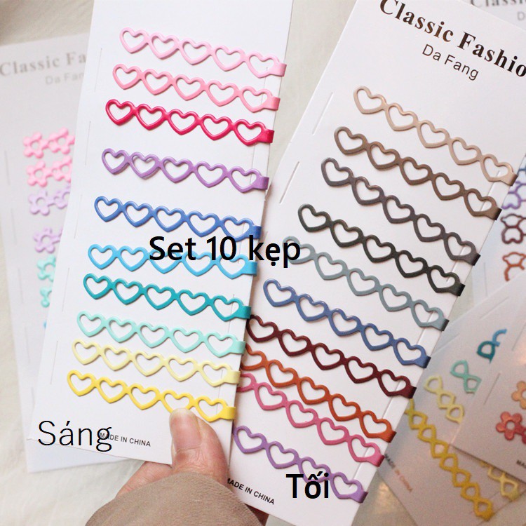 Set 12 , set 10 kẹp tóc trái tim sắc màu