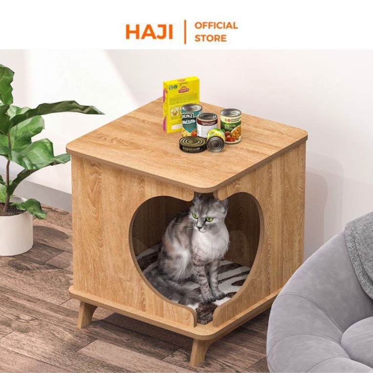 Nhà cho mèo, chuồng thú cưng gỗ HAJI kiểu dáng bắt mắt, tháo lắp đơn giản, dễ vệ sinh, phù hợp với mọi không gian nhà ở