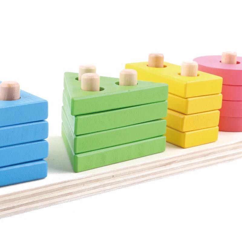 Đồ Chơi Montessori Bộ Thả Hình Khối Trên Thanh Bằng Gỗ Giúp Bé Phát Triển Tư Duy