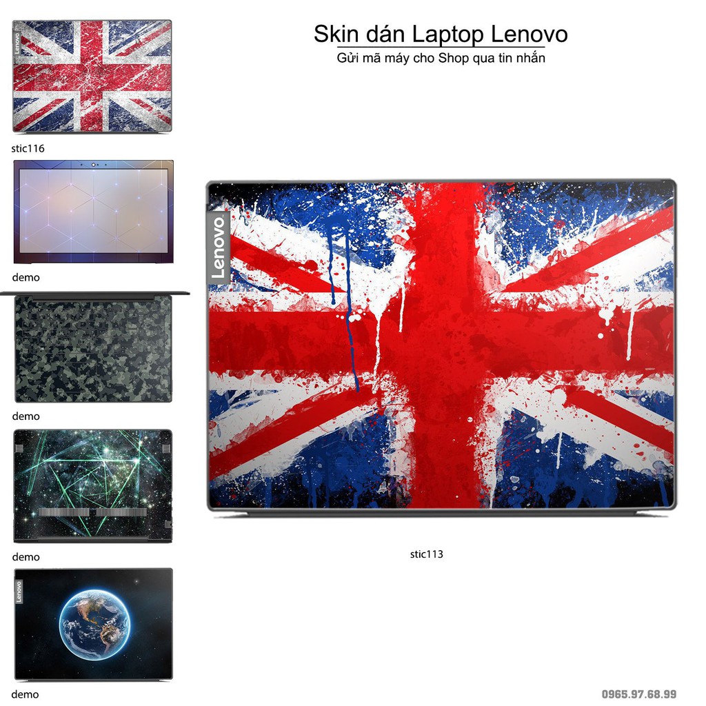 Skin dán Laptop Lenovo in hình cờ Anh (inbox mã máy cho Shop)