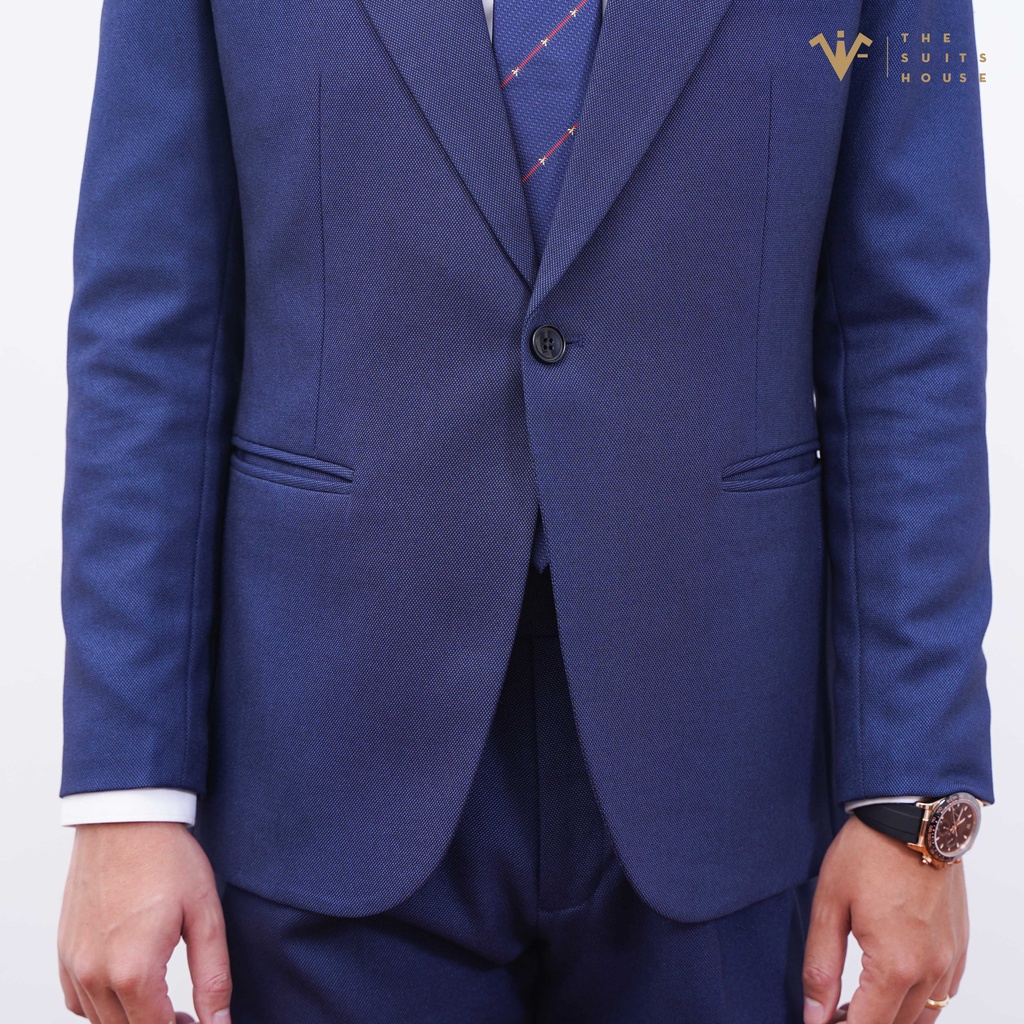Vest nam áo suits blazer quần âu xanh navy vân chấm, form ôm, sartorial, vải WOOL - The Suits House