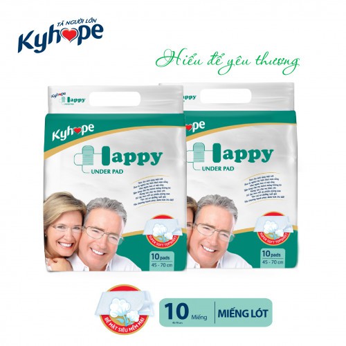 Tấm lót Kyhope HAPPY 10 miếng (45x70cm) - Công nghệ Nhật Bản lõi SAP thấm hút cao, siêu mềm mại