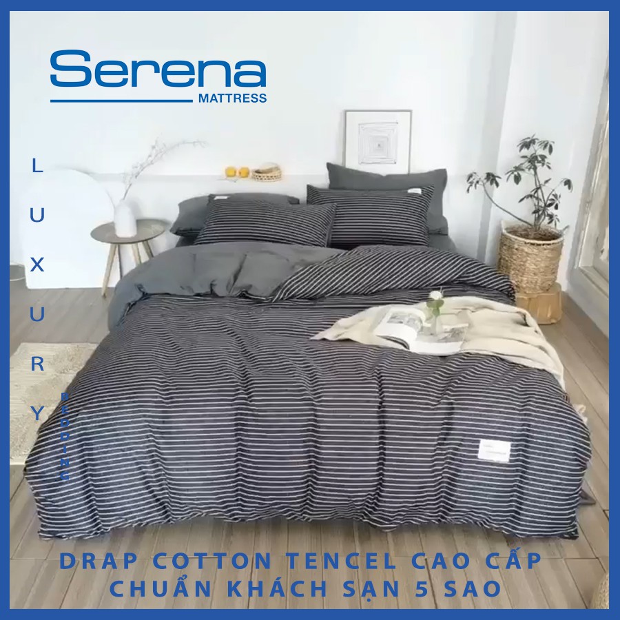 Bộ chăn ga gối Drap Cotton Tencel Serena Cao Cấp Phong Cách Hàn Quốc 5 món chăn ga gối chần bông – Hệ Thống Nệm