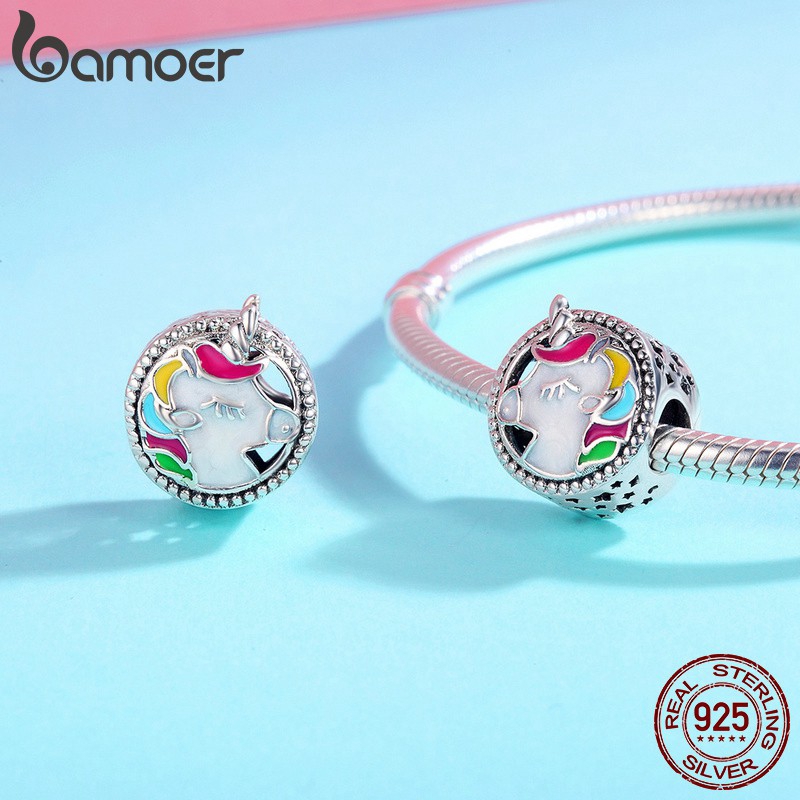 Hạt xỏ vòng tay Bamoer bạc 925 hình kỳ lân dùng làm trang sức thủ công