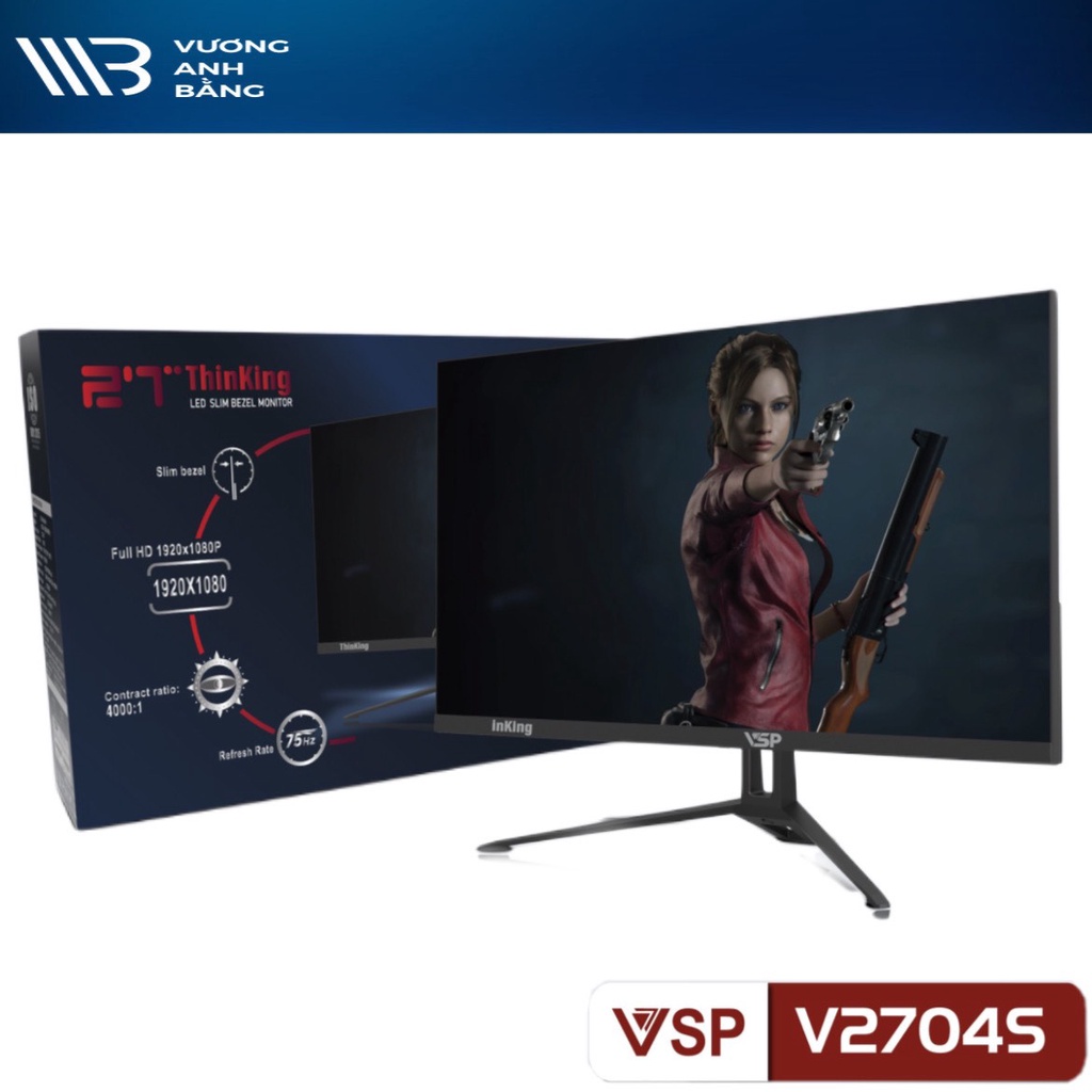 Màn hình LCD  phẳng LED tràn viền Slim Bezel VSP V2704S 27 inch 75hz - FULL HD- Hàng Chính Hãng