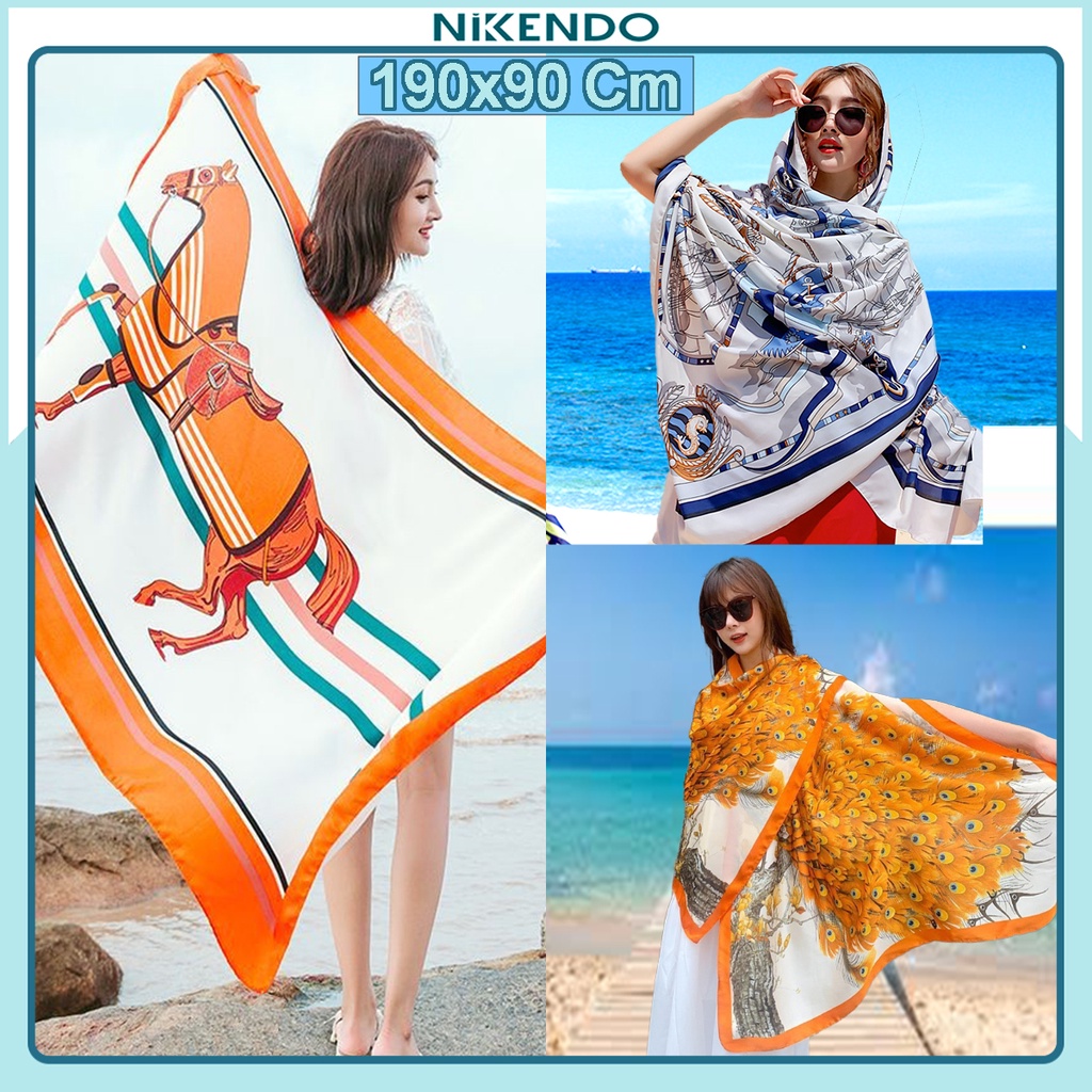 Khăn Choàng Lụa Đi Biển Bản To 180x90-80 cm Áo Choàng Bikini Quàng Cổ Choàng Vai Phong Cách bohemian Vintage Nikendo KL8