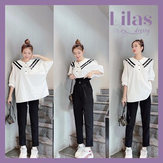Set áo sơ mi trắng mix quần baggy