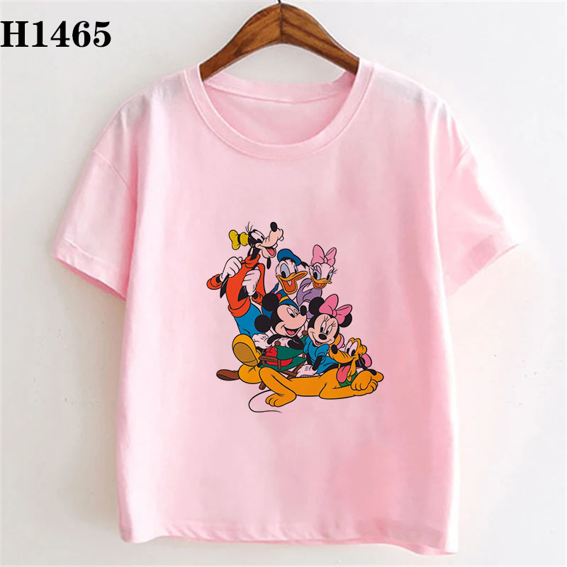 DISNEY Áo Thun Tay Ngắn Màu Hồng In Hình Chuột Mickey Thời Trang Mùa Hè Cho Bé Gái