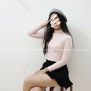 Áo thun gân body tay dài hồng pastel