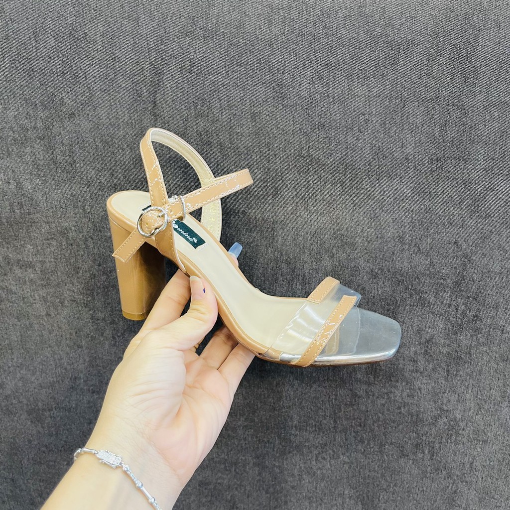 [shop giay minh thu] Sandal 7cm quai trong bảng nhỏ phối màu MT925