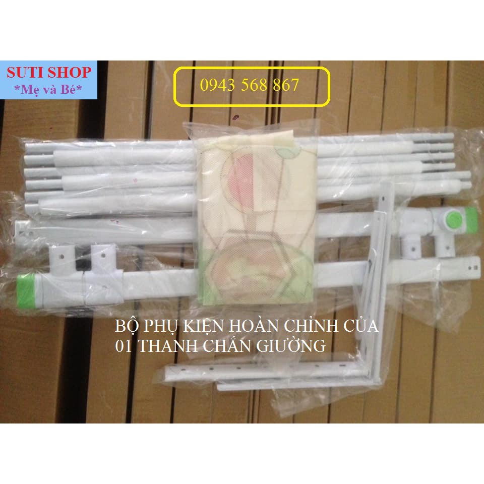 Thanh chắn giường không khoan đục lắp được đệm cao 30cm- Nút xoắn, an toàn 100% cho Bé