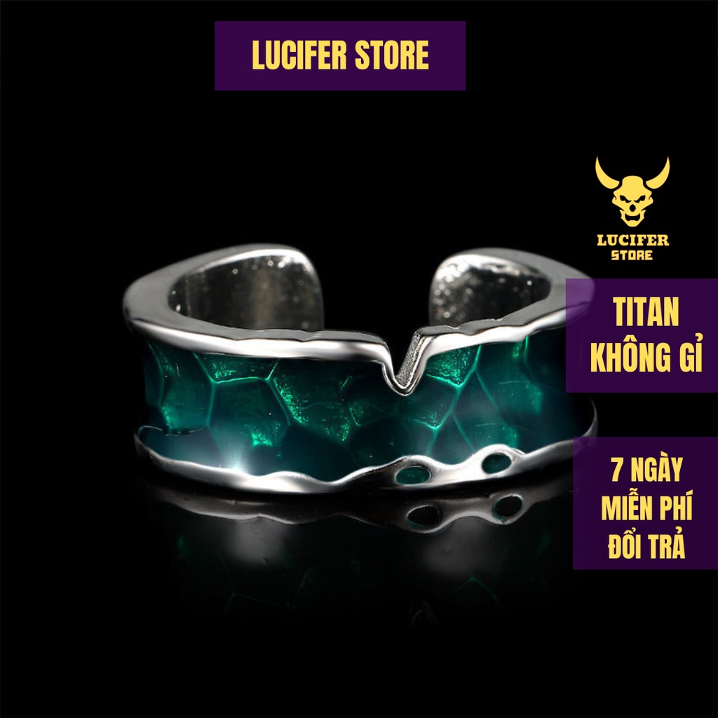 Nhẫn Nam Bạc Đẹp Cá Tính Unisex HipHop Basic Ngầu Trơn Nam Green Ring Lucifer Store Nhẫn Titan Không Gỉ - Nhẫn Green