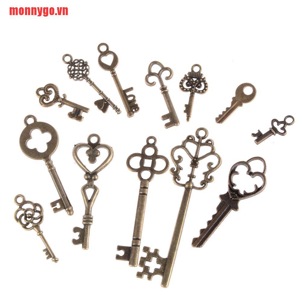 [monnygo]13pcs Mix Jewelry Antique Vintage Old Look Skeleton Keys Tone Char