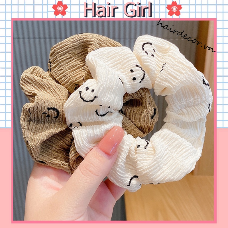 Dây Cột Tóc Bằng Vải Hình Mặt Cười Dễ Thương