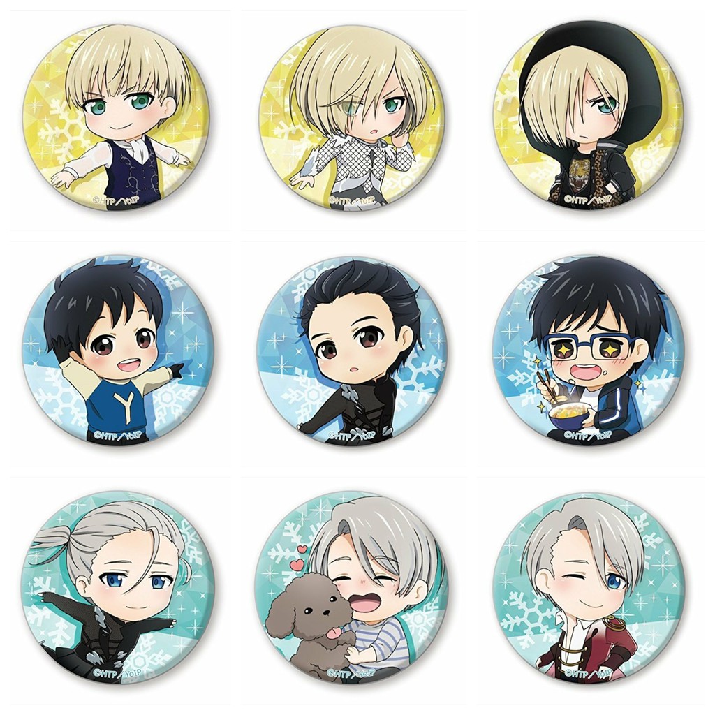 Combo 9 huy hiệu cài áo IN HÌNH Yuri on ice anime chibi dễ thương tiện lợi